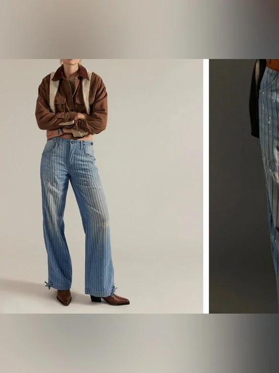 NWOT We the Free People Don't Wait Up Pinstripe Boyfriend Jeans After Hours - 25 - Picture 8 of 17